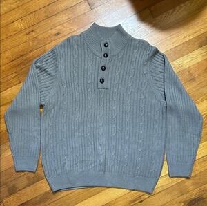 John Blair Gray cable-knit Sweater - men’s Sz XLG - mock neck 4 button v-neck